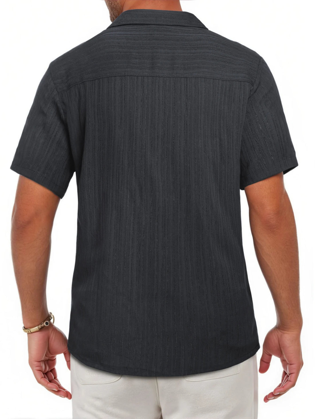 2025 Summer New Men's Short - Sleeve Shirt, GrayTextured Cuban Collar Casual Shirt